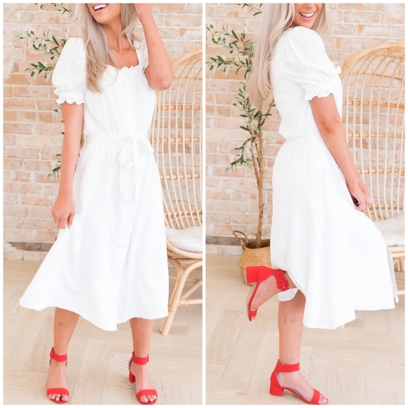 LAST ONE❗️Sugar + Lips Wait For Me Button Front Linen Midi Dress - Picture 4 of 8